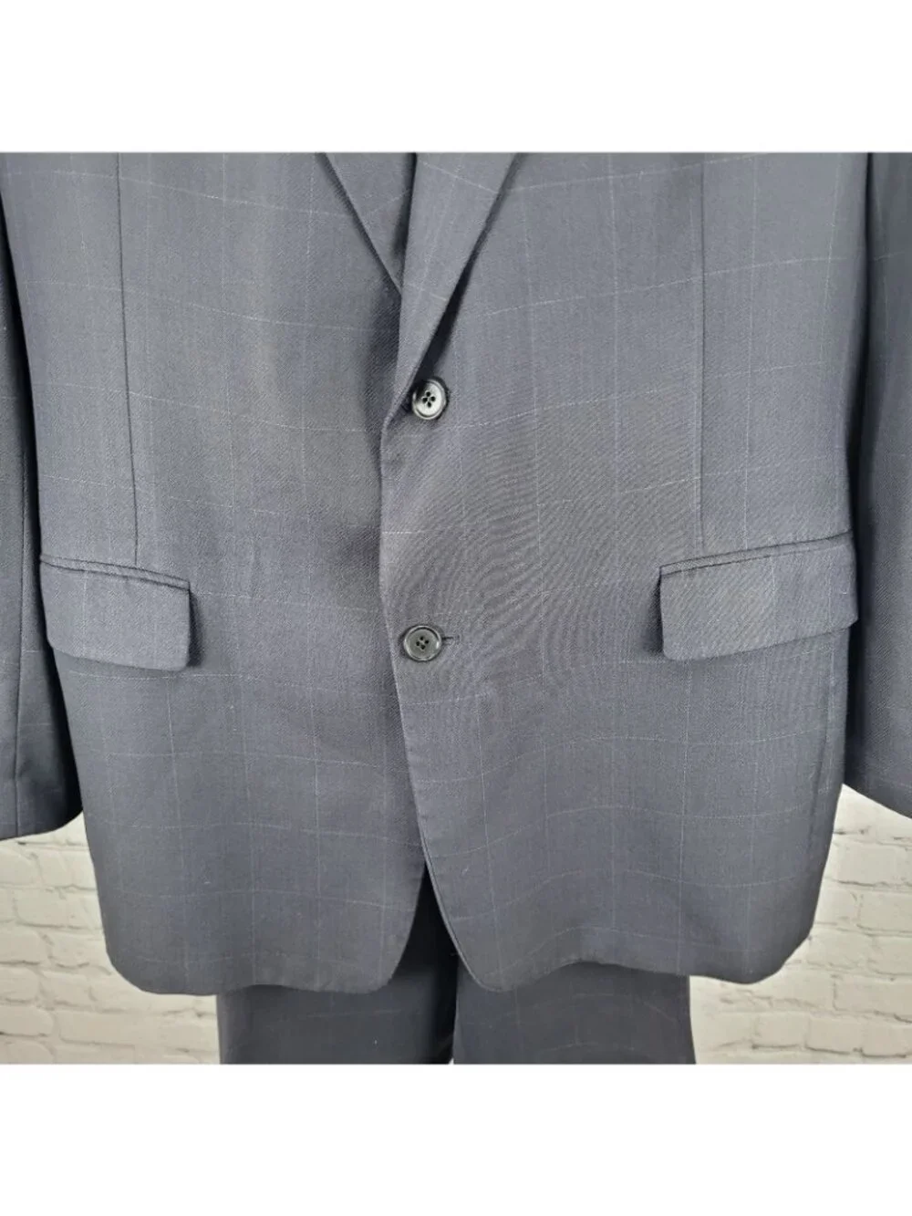 Daniel Cremieux Navy 100% Wool Check Full Suit Set Jacket 44R Pants 37x29 USA